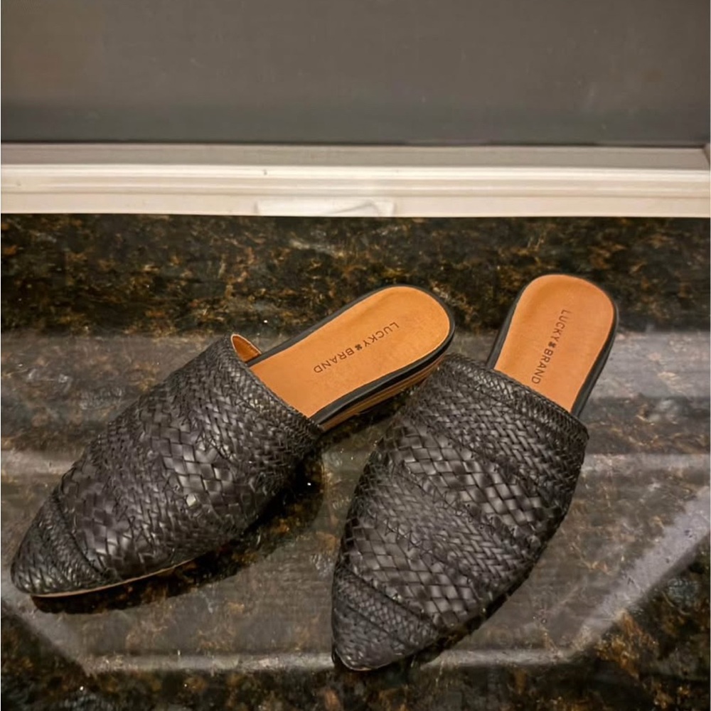 Lucky Brand Black Woven Mules